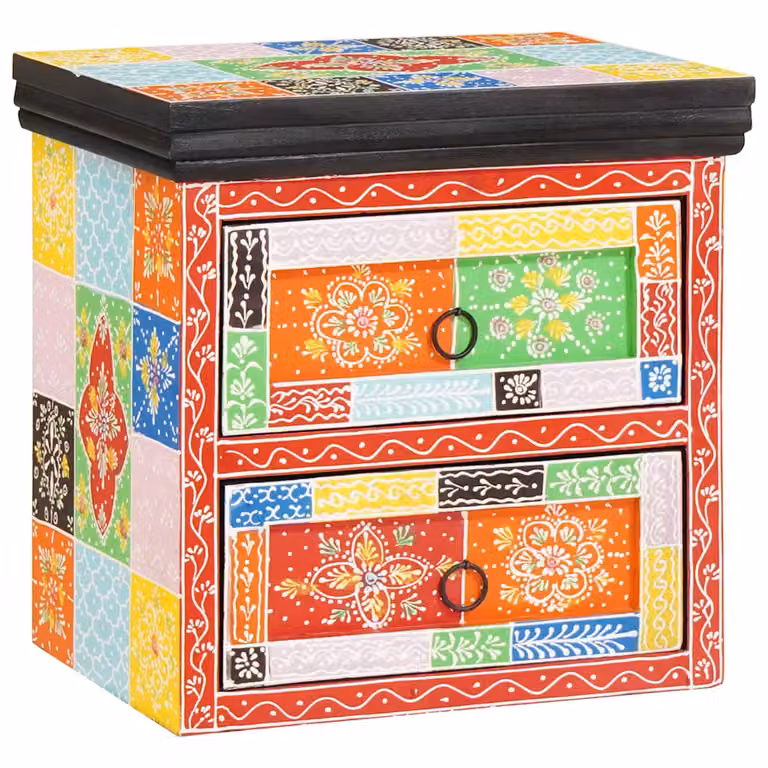 Set di 2 Armadi da Notte vidaXL in Legno di Mango con Design Boho Floreale Multicolore L/P/H: 40 x 30 x 40 cm