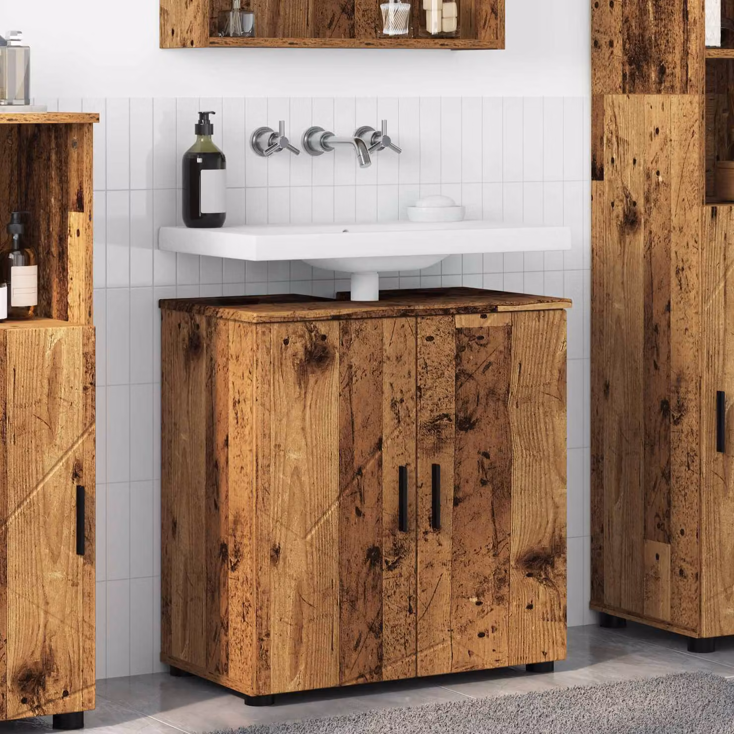 Mobile da bagno moderno vidaXL in legno effetto vecchio marrone L: 61 cm, P: 35 cm, H: 64 cm