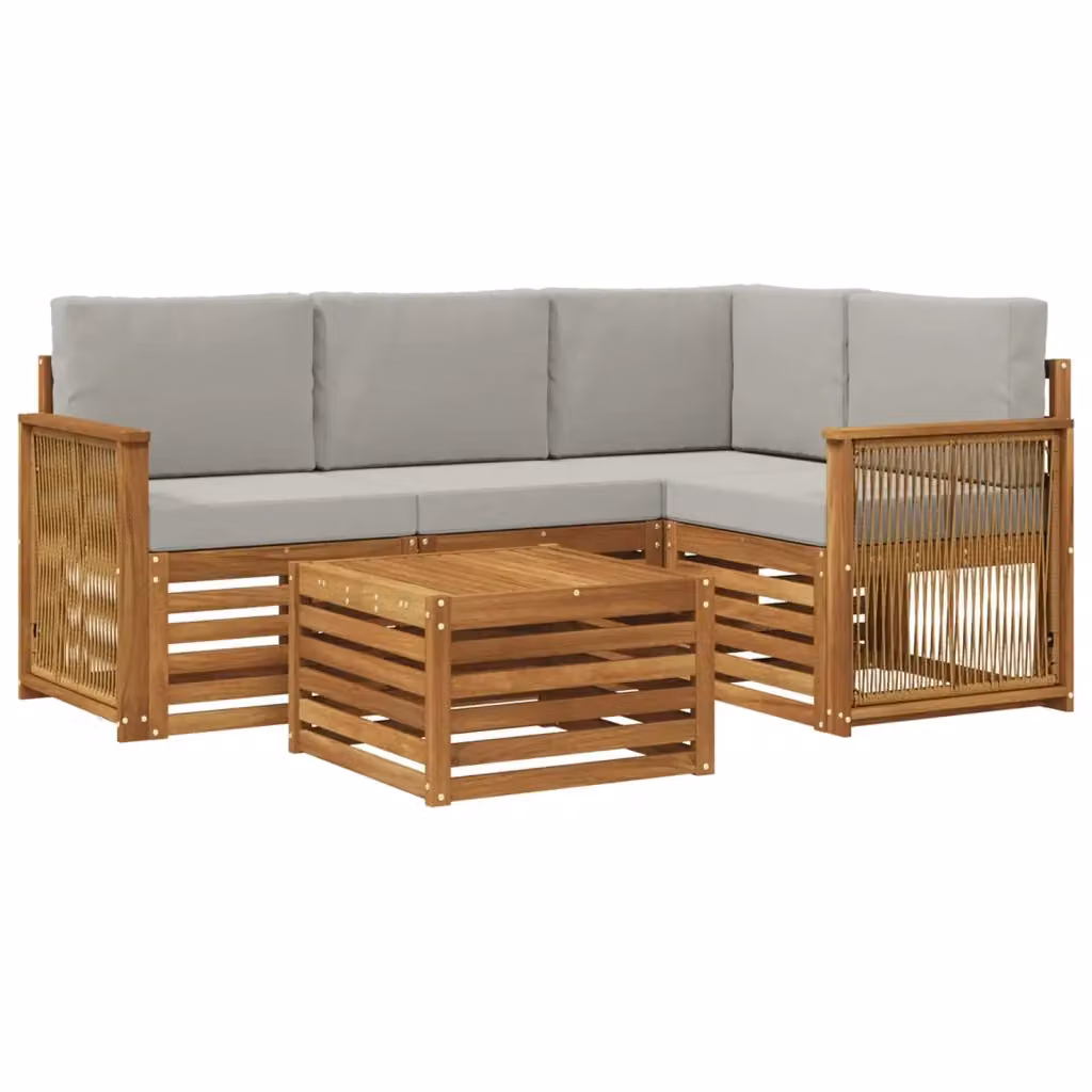 Set di divani da esterno a L vidaXL in legno di acacia con tavolo da caffè, colore marrone e grigio – 2