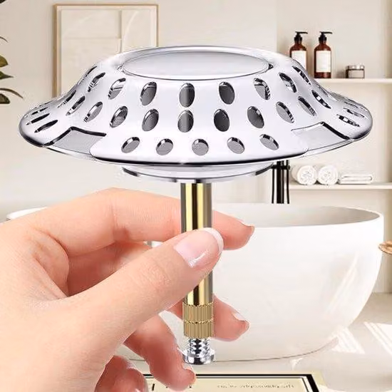 Tappo per vasca da bagno con filtro per capelli, ottone, filtro di scarico