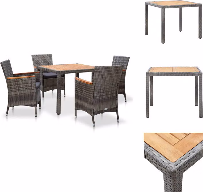 vidaXL Set da pranzo da giardino 5 pezzi con cuscini in poly rattan grigio - Set di mobili da giardino