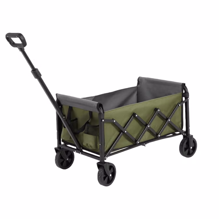 Carrello da giardino pieghevole, carrello con freni, robusto carrello da trasporto, ampia capacità e maniglia automatica, per la spiaggia, il giardino e la spesa, verde