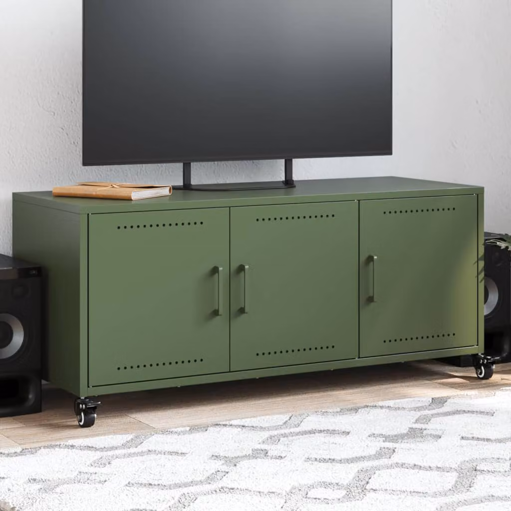 Mobile TV vidaXL Verde Oliva in Metallo con Ruote L/P/H: 100,5 x 39 x 43,5 cm – 1