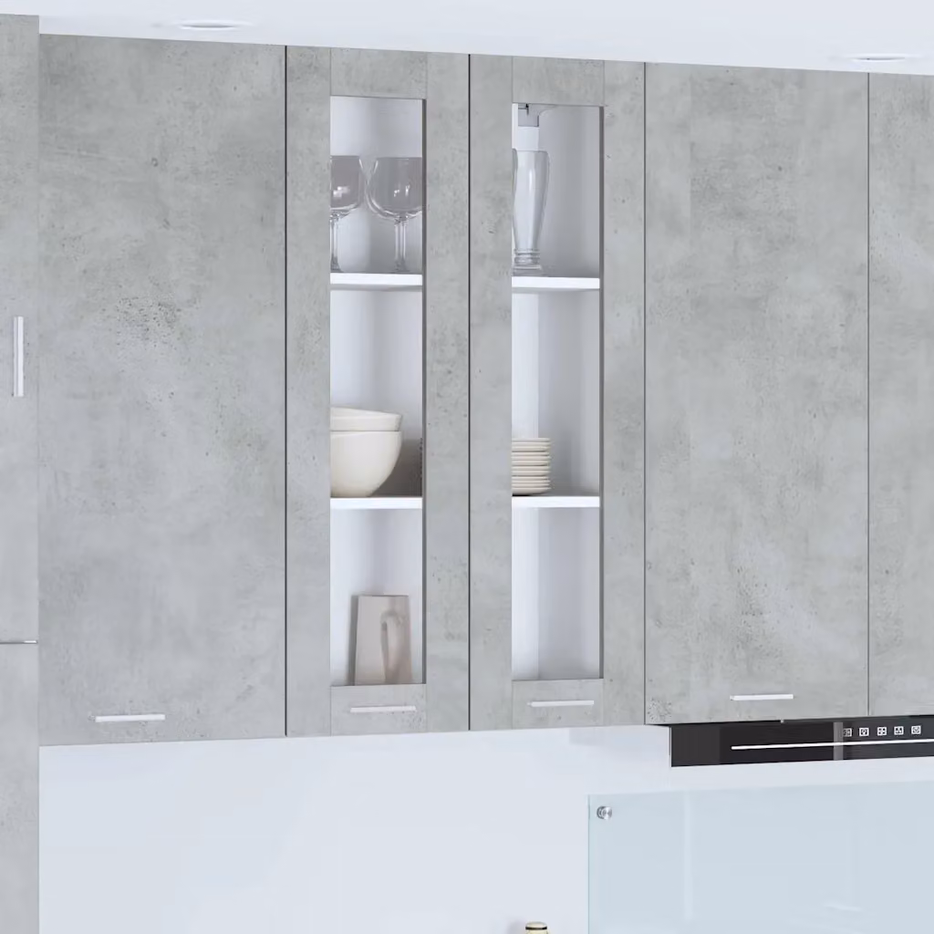 Armadio pensile da cucina moderno vidaXL con ante in vetro, Grigio, L: 60 cm, P: 31 cm, H: 100 cm