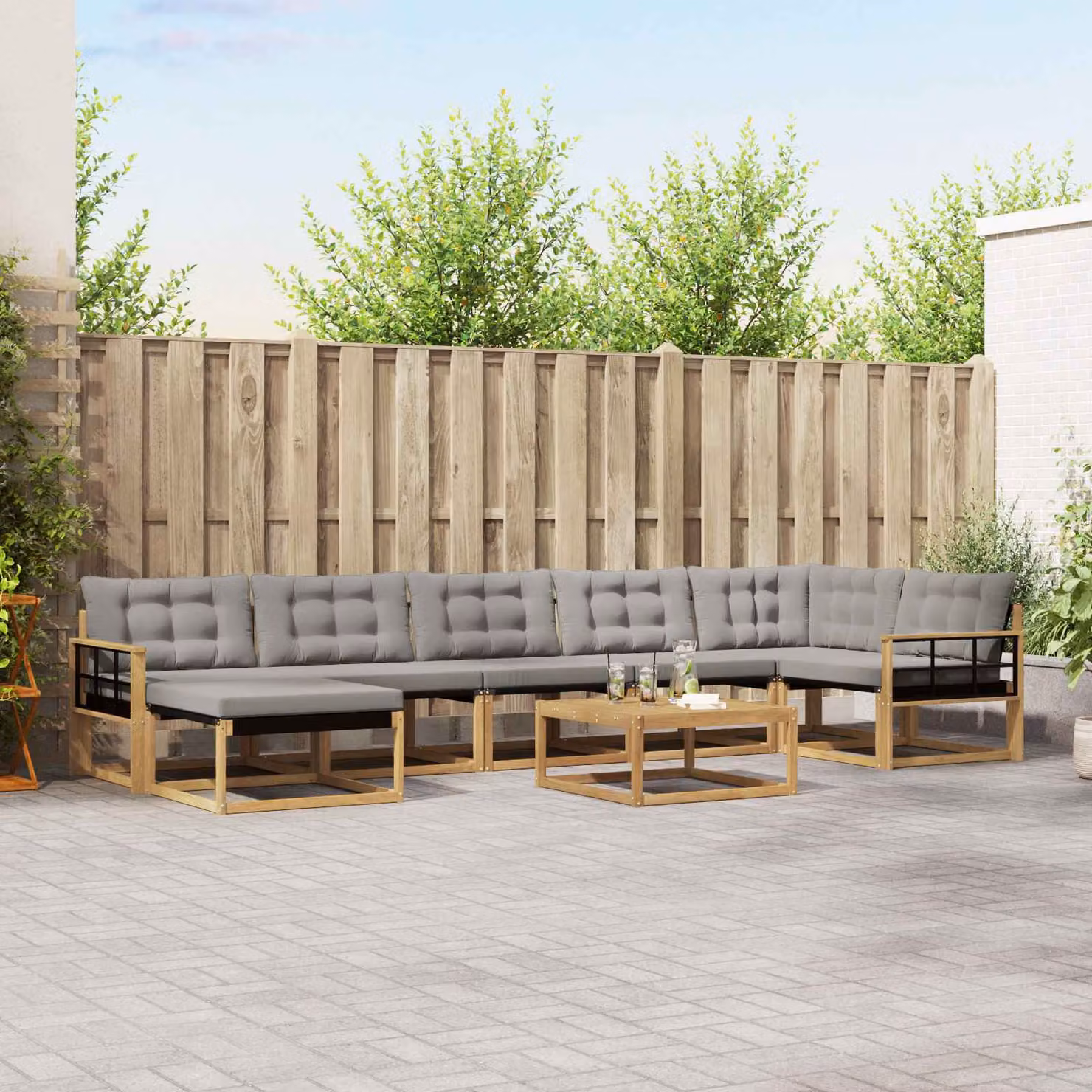 vidaXL Set di divani da esterno 8 pz in legno di acacia con cuscini, Bianco e Grigio