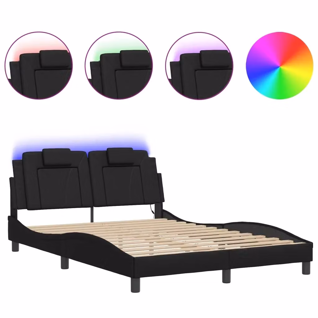vidaXL Giroletto Viana Moderno con LED e Porta USB, Rivestimento in Pelle Sintetica, Nero, L/P/H: 200 x 140 x 145 cm – 2