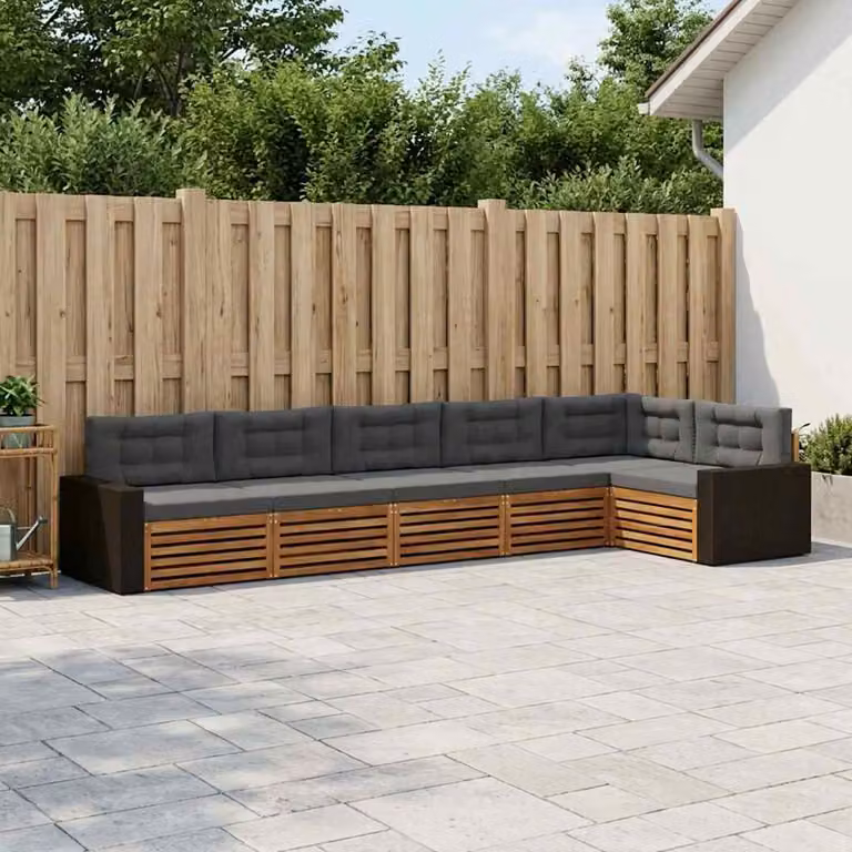 Set di divani da esterno vidaXL a forma di L composto da 6 pezzi in legno di acacia con cuscini in poliestere resistente ai raggi UV, colore beige e antracite