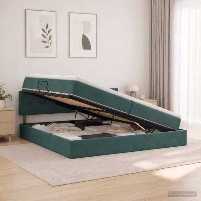 Letto con Contenitore Moderno vidaXL in Velluto Verde e Bianco L/P: 200 x 200 cm