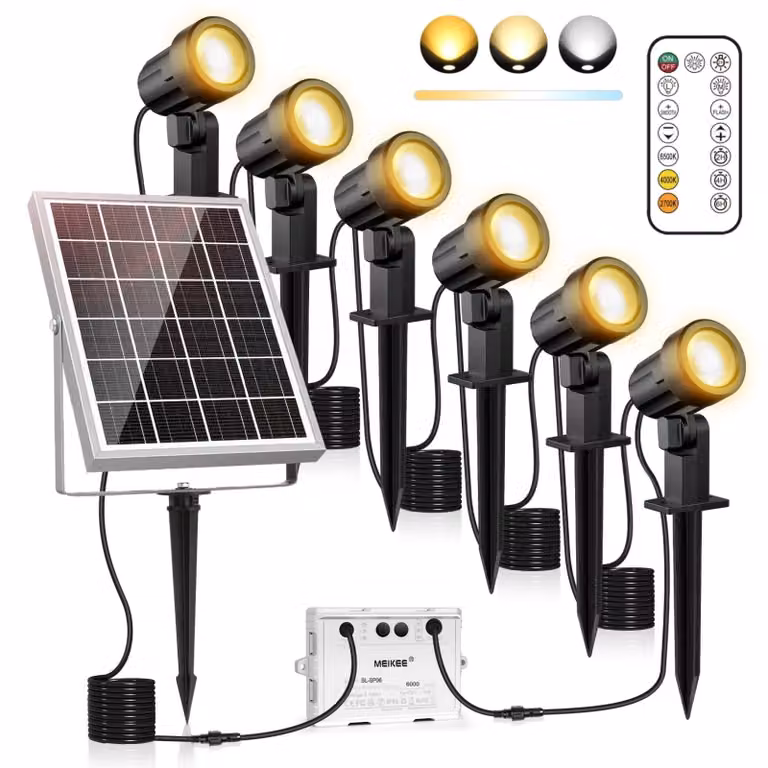 Lampada solare multifunzione 6-in-1, grado di protezione IP66, 6W, batteria da 6000 mAh, con funzione di regolazione dell'intensità luminosa e telecomando