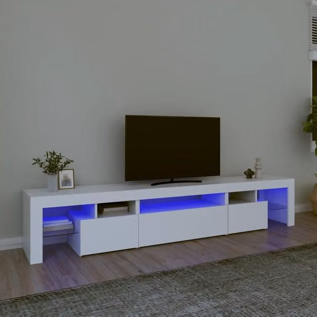 Mobile Porta TV Moderno vidaXL in Legno Bianco con Luci LED Integrate L: 215 cm, P: 36,5 cm, H: 40 cm