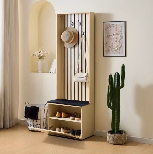 Garderoba da ingresso MODFU con panca e scarpiera in MDF, L: 61 cm, P: 35 cm, H: 179,5 cm