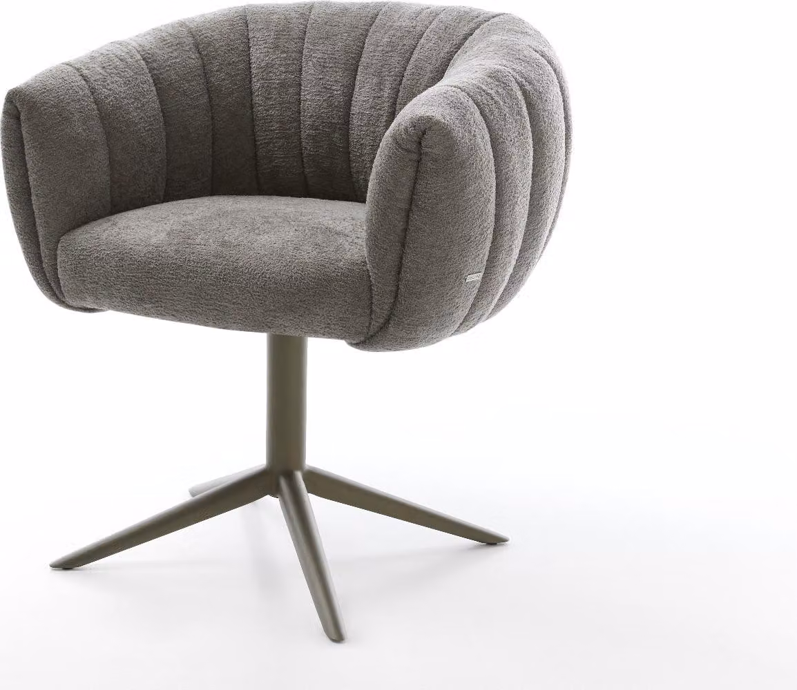 DELIFE Sedia girevole Jada-Flex Bouclé Soft Fango Base a croce Finitura effetto titanio Girevole a 360° Funzione oscillante Materasso a molle insacchettate