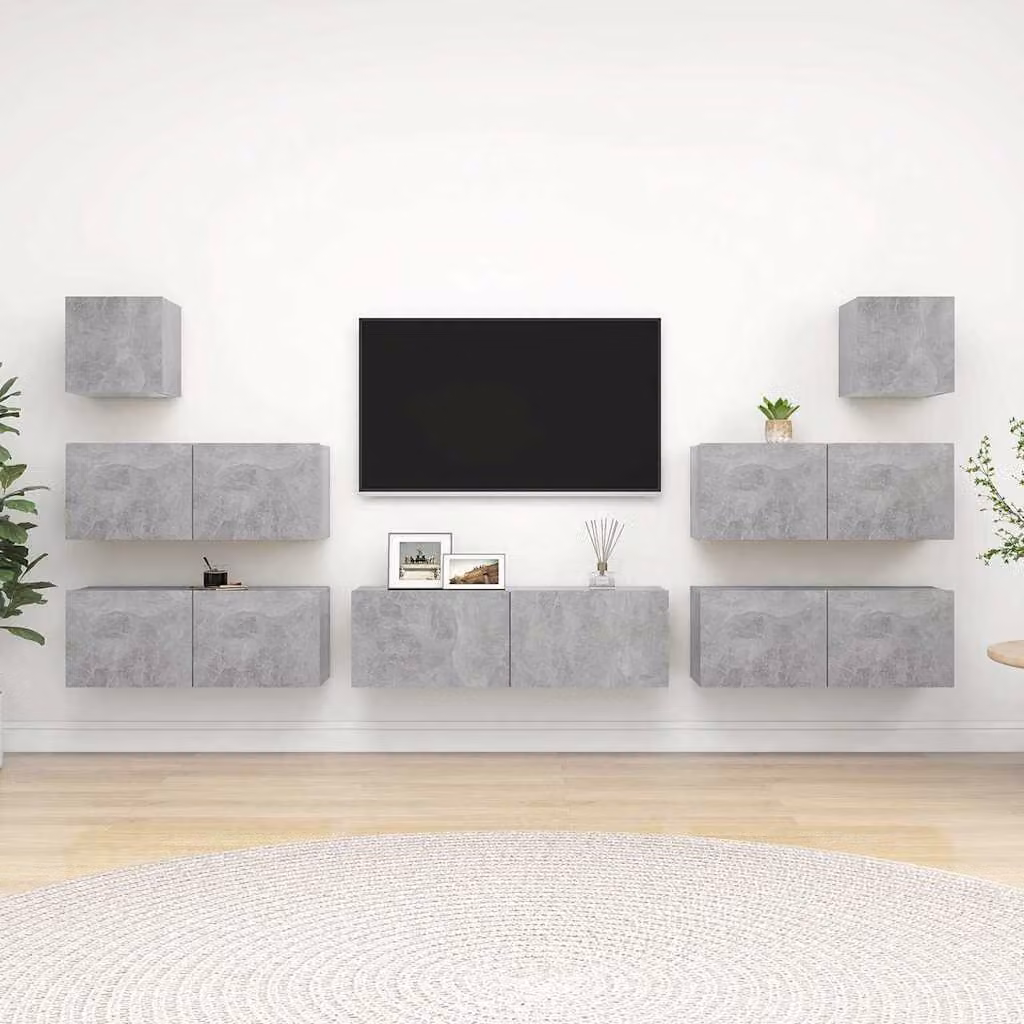 vidaXL Set di Mobili Porta TV Moderno da 7 Pezzi in Legno e MDF Grigio Opaco