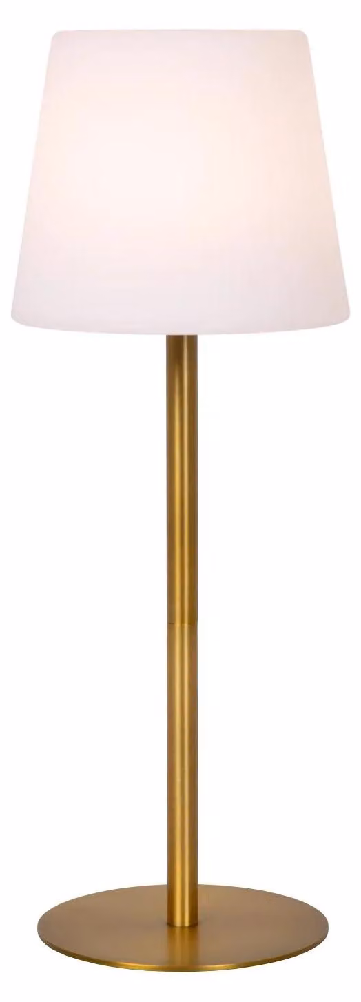 TYON - Lampada da tavolo ricaricabile, adatta per interni ed esterni - Alimentazione a batteria - Finitura oro opaco / ottone