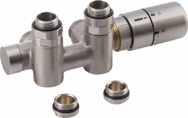 Sapho Twin Combi - Set di attacchi per valvola termostatica, attacco centrale, destro, acciaio inox spazzolato CP5510S