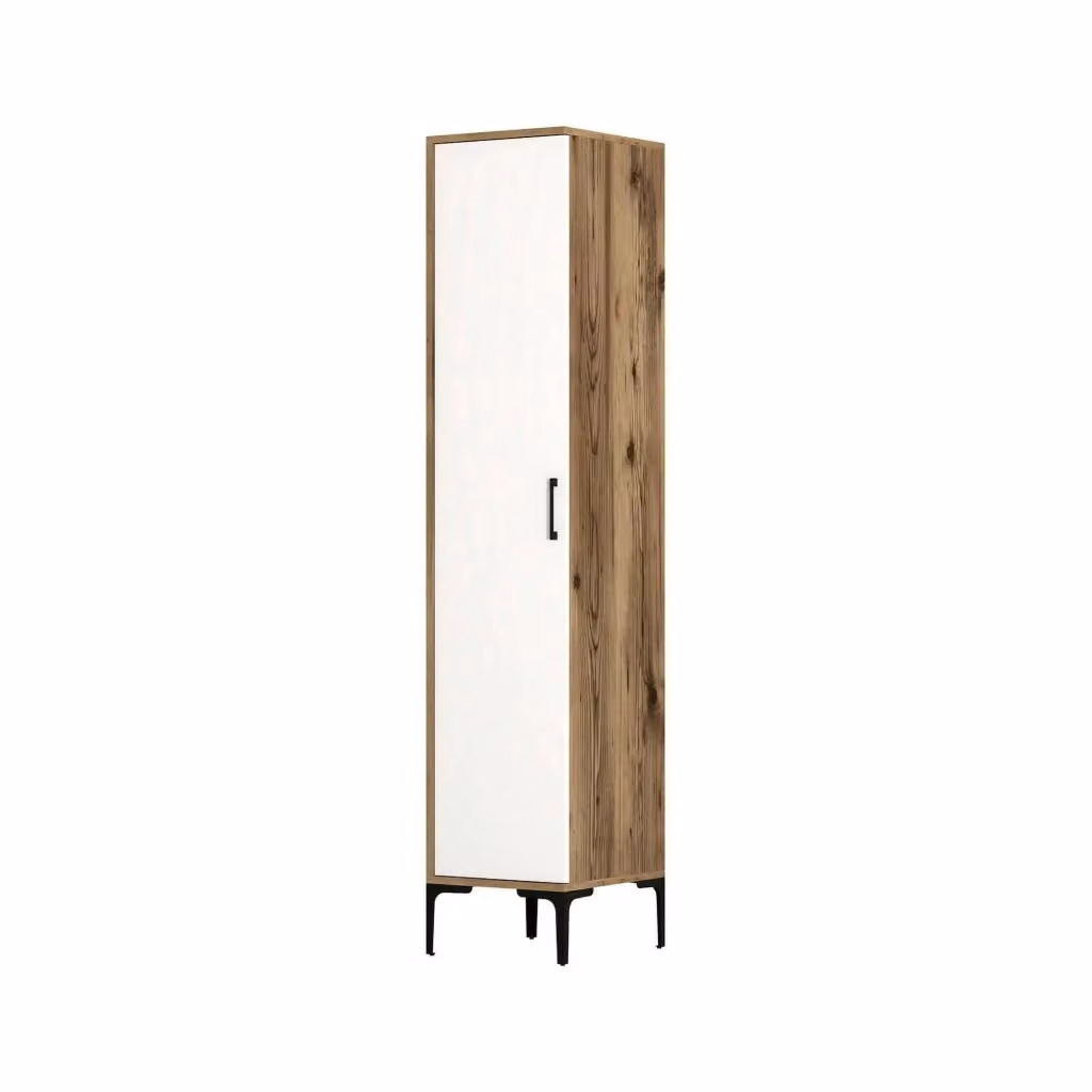 Armadio multiuso Giusta DMORA con anta a battente, mobiletto scarpiera moderno Bianco e Noce, L/P/H: 40 x 47,5 x 201,4 cm – 2
