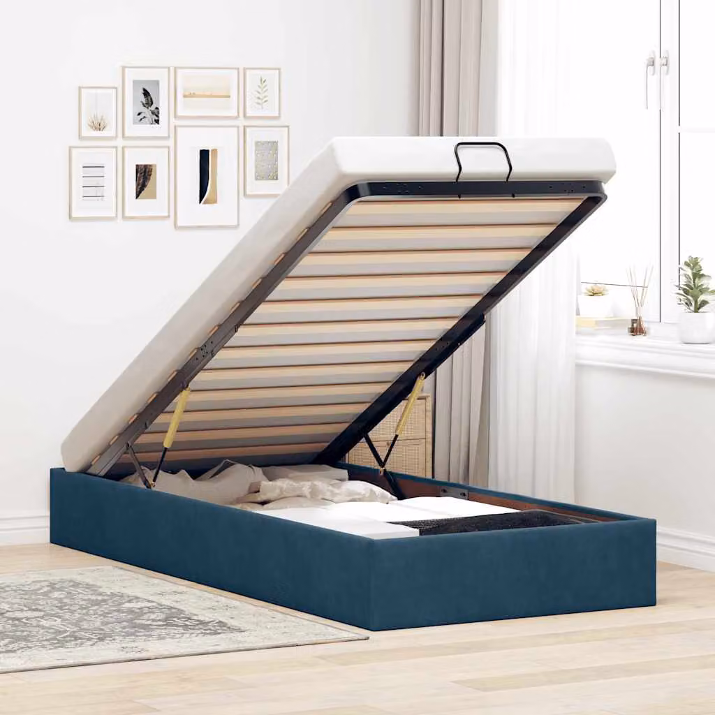 vidaXL Struttura Letto con Contenitore a Sollevamento in Velluto Blu L: 200 cm, P: 80 cm, H: 140 cm