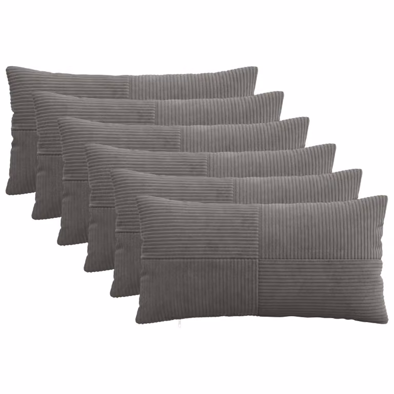 Set di 6 federe vidaXL ALMELO in velluto a coste, Grigio Scuro, 40 x 70 cm