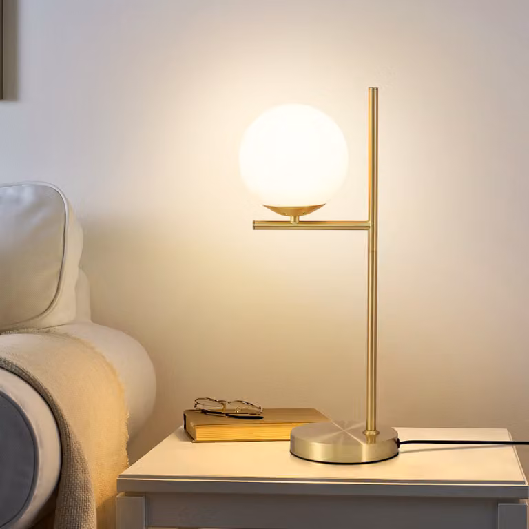 ZMH lampada da comodino oro moderna lampada da tavolo 1 fiamma in metallo con interruttore bianco sfera di vetro presa E27 per soggiorno camera da letto camera dei bambini