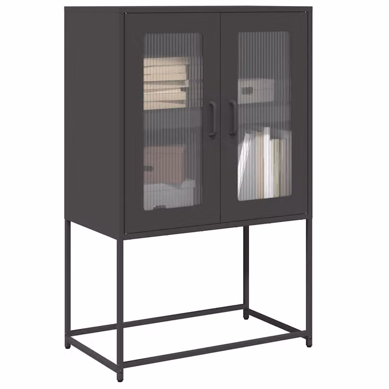 Credenza in stile industriale vidaXL in metallo nero opaco con ante in vetro, L: 68 cm, P: 39 cm, H: 107 cm