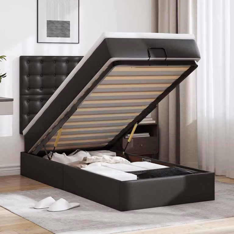 vidaXL Letto Pouf con Materasso in Similpelle Nero e Bianco L/P/H: 203 x 140 x 100 cm