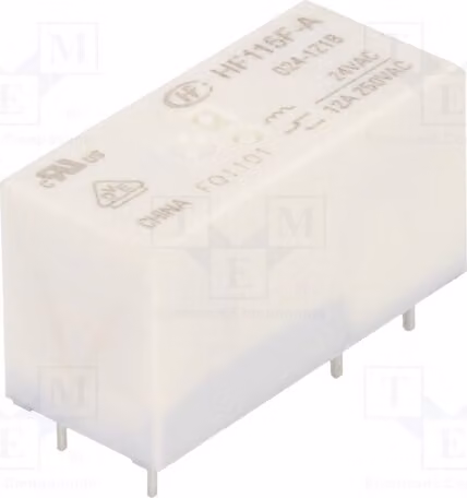 1 relè: bobina elettromagnetica; alimentazione: 24VAC 12A / 250VAC 12A; modello: HF115F-A/024-1Z1B; componente: elettrico