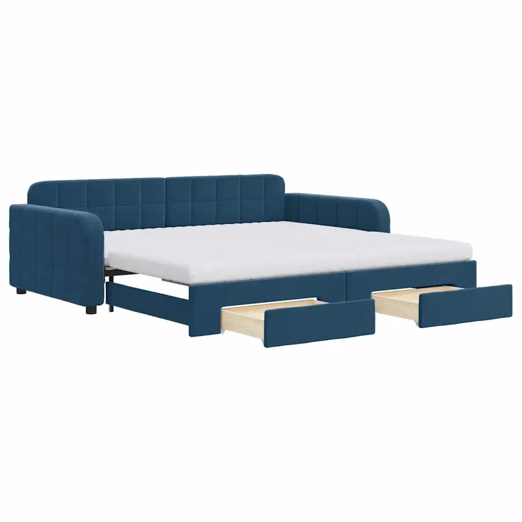 Divano Letto Estraibile vidaXL in Velluto Blu con Cassetto, L/P/H: 223 x 110 x 71 cm, Dimensioni Letto: 100 x 200 cm – 2