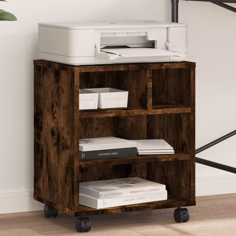 vidaXL Supporto per Stampante con Ruote in Legno MDF Colore Marrone L: 41 cm, P: 32 cm, H: 48 cm