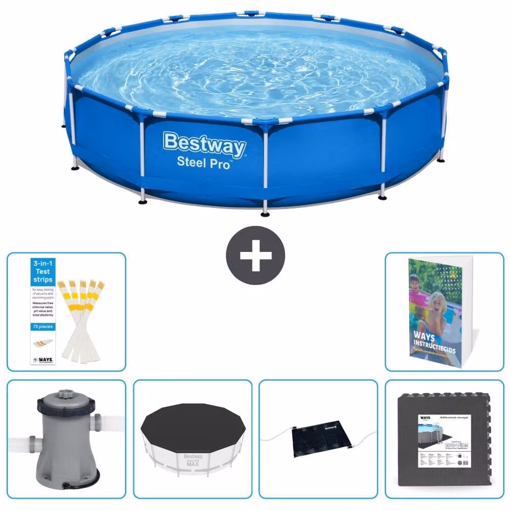 Piscina gonfiabile Bestway Steel Pro, rotonda, dimensioni 366x76 cm, composta da 5 parti, modello S195