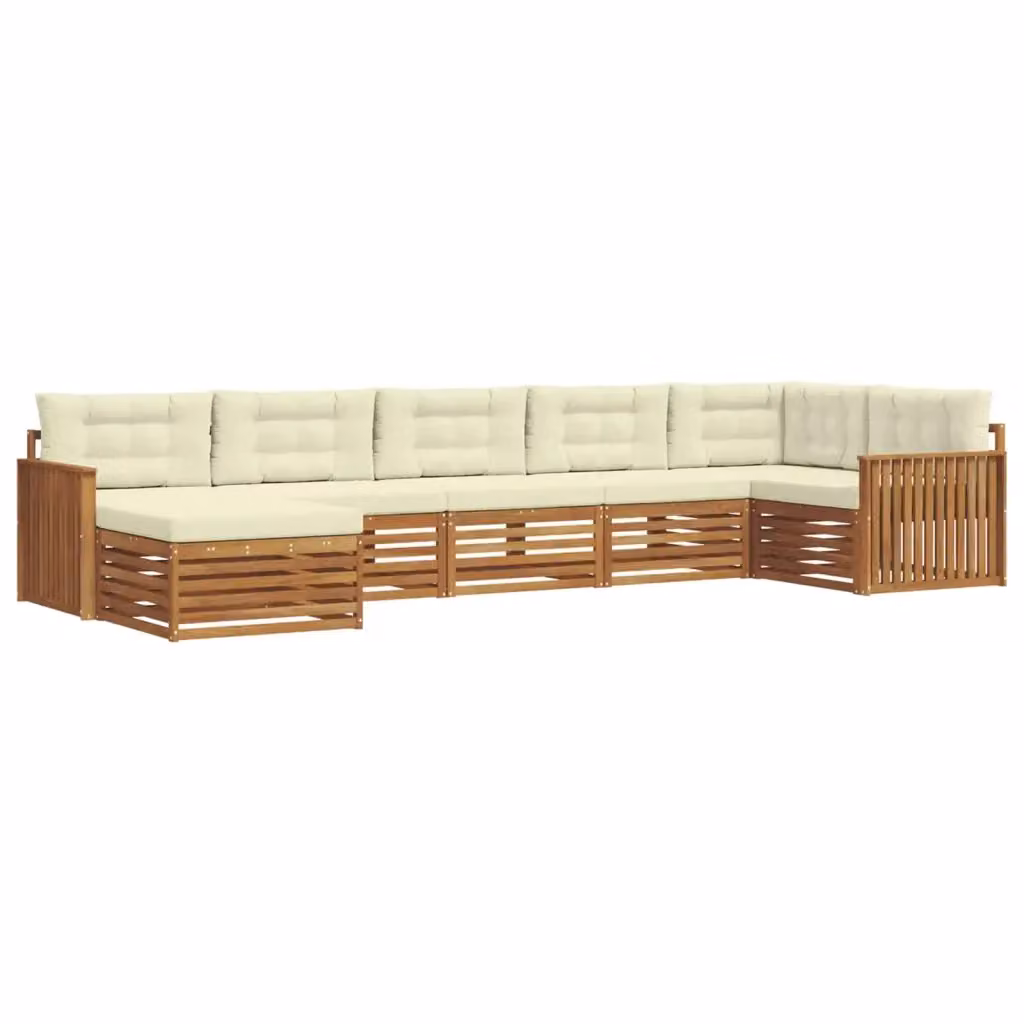 Set di divani da esterno a L vidaXL in legno di acacia con 7 pezzi, colore beige e bianco – 2