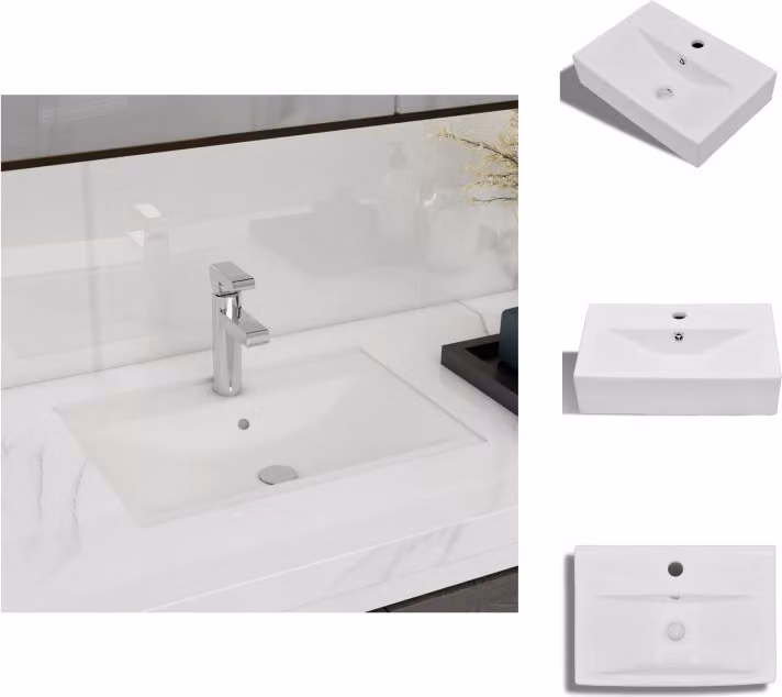 vidaXL Lavabo in Vetroceramica con foro per rubinetto/trabocco Bianco Rettangolare - Lavabo per bagno