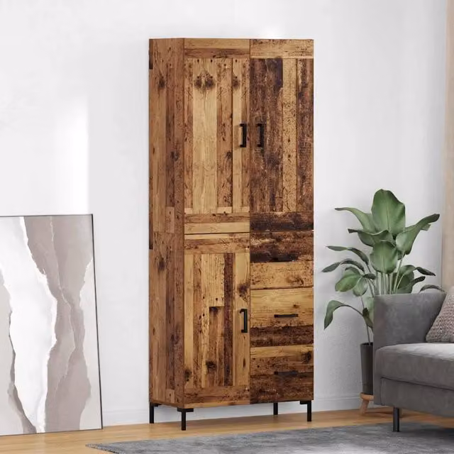 Set di 2 credenze moderne vidaXL in legno vecchio e metallo, colore marrone, L: 69,5 cm, P: 34 cm, H: 180 cm