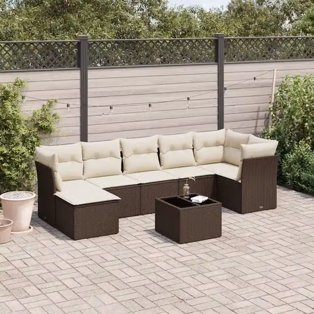 Set Divani da Giardino 8 pz con Cuscini Marrone in Polyrattan 3249822