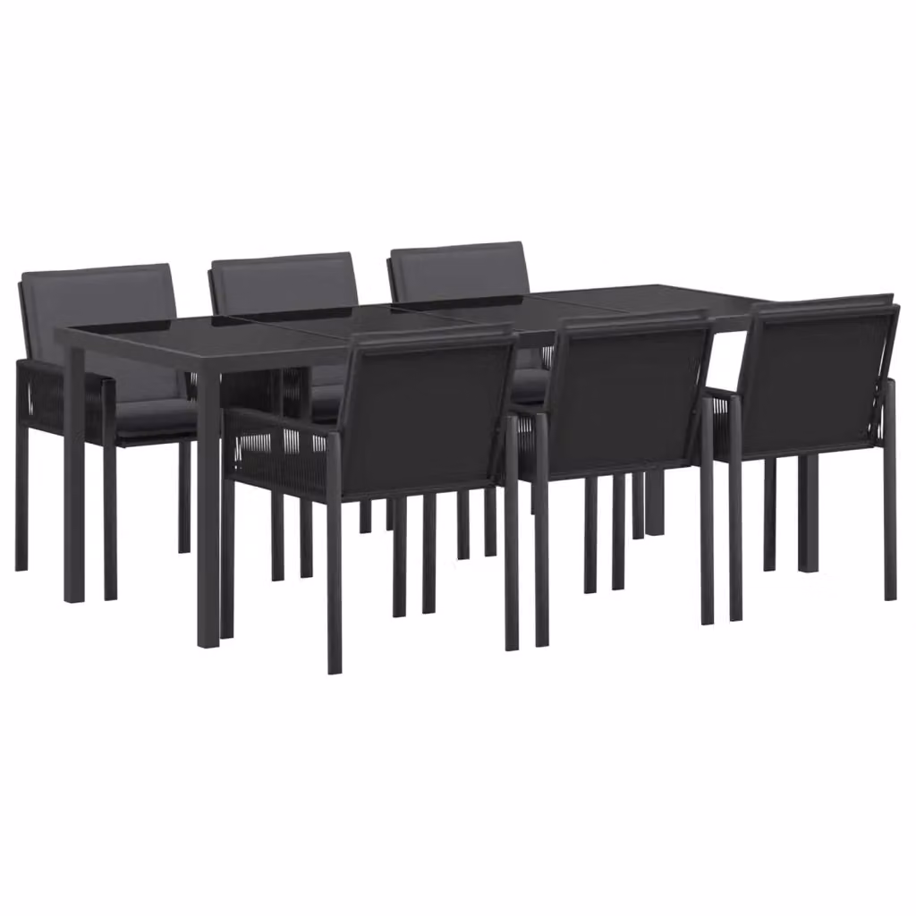 Set da pranzo per giardino e terrazzo vidaXL in polyrattan nero con tavolo rettangolare in vetro e 6 sedie – 2