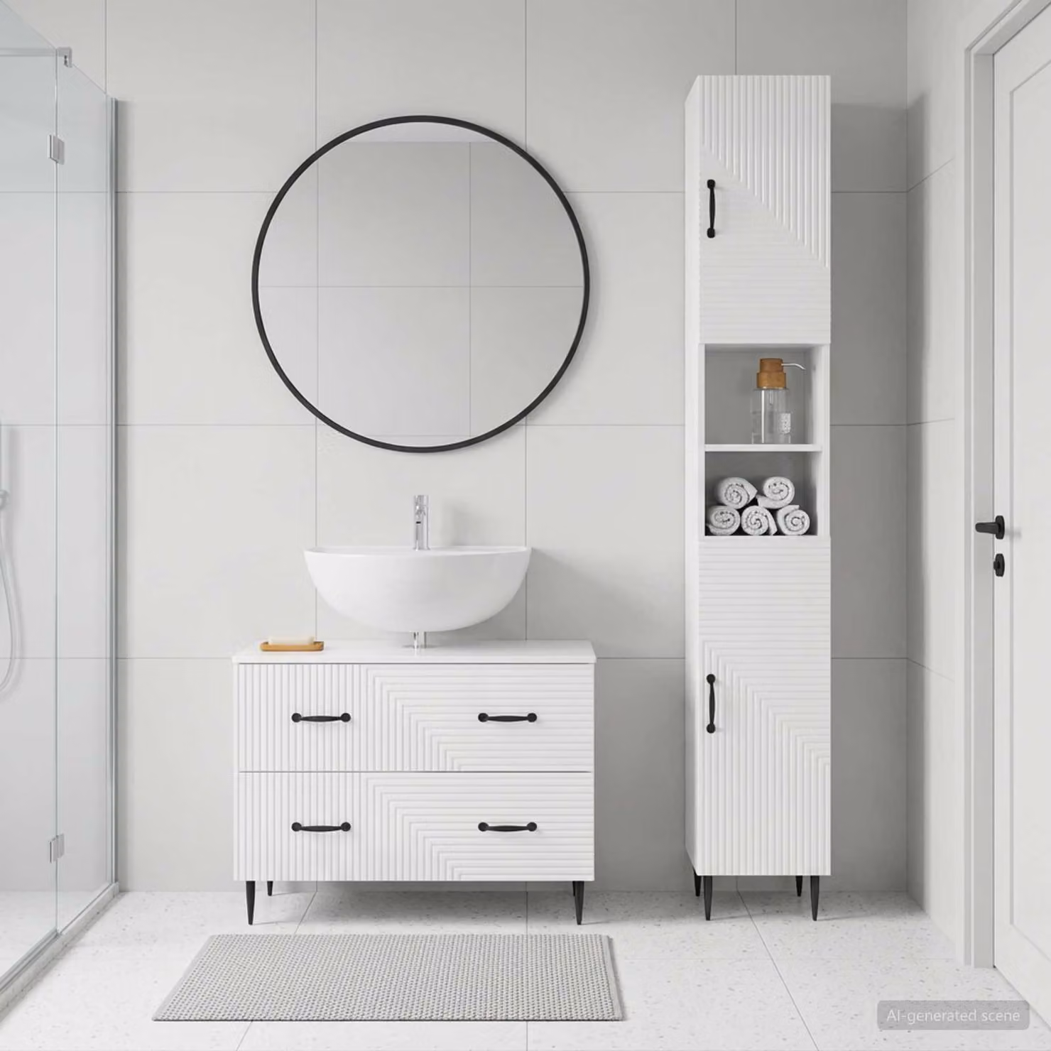 Set di mobili da bagno vidaXL HAARLEM composto da 2 pezzi, bianco lucido, design moderno con pensile e mobile lavabo