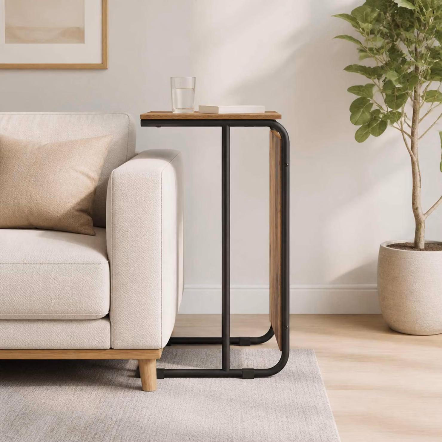 vidaXL Tavolo laterale moderno in legno e metallo marrone L/P/H: 40 x 31 x 55 cm