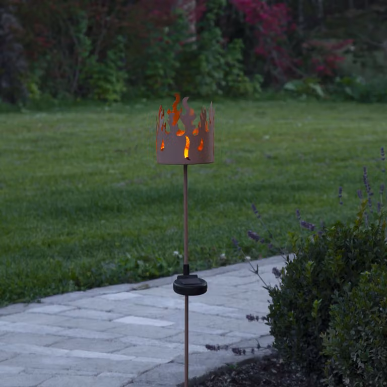 Star Trading 482-17, lampada a fiamma, nero, color ruggine, da giardino, 1 lampadina, LED, 0,062 W