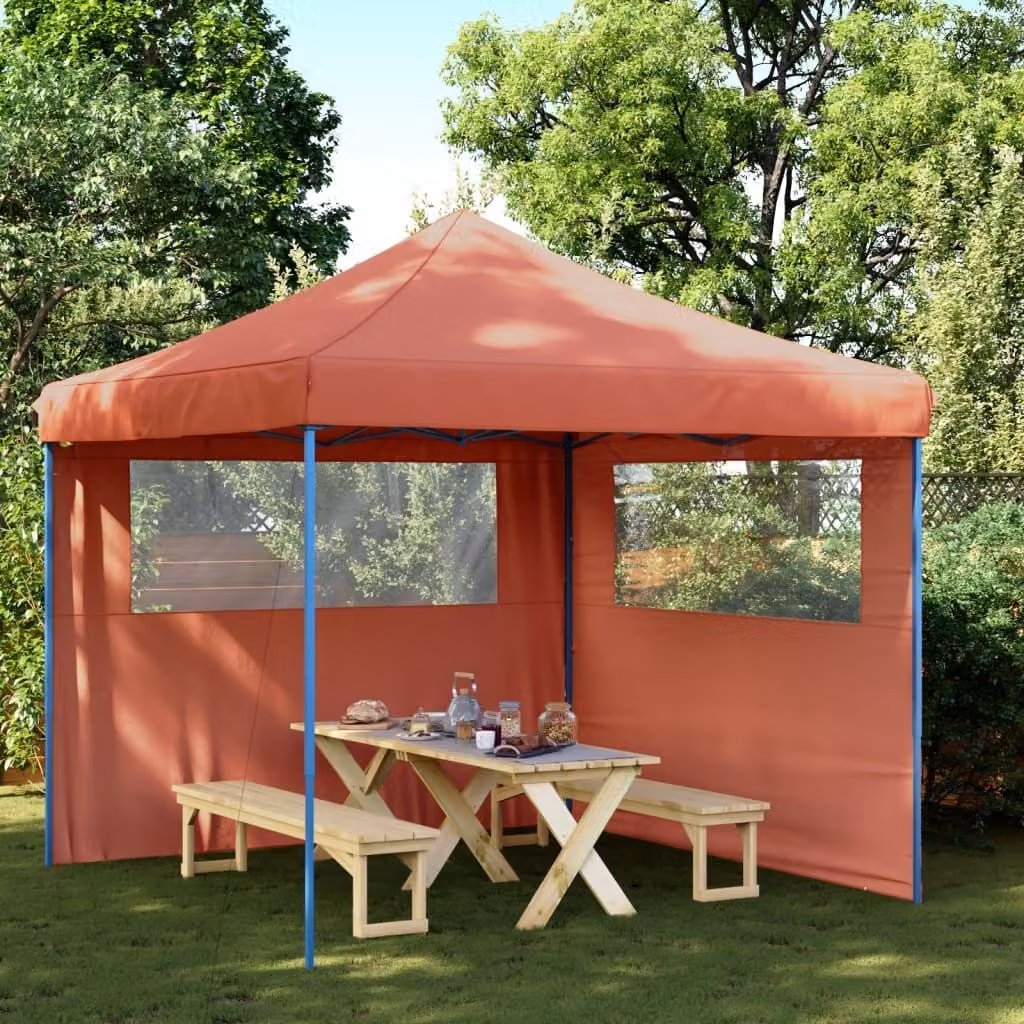 Maison Exclusive - Tenda da festa pieghevole pop-up con 2 pannelli laterali, color terracotta
