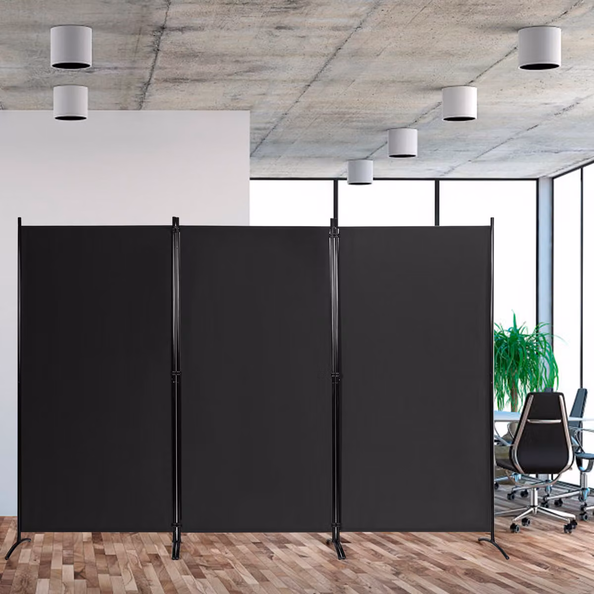 Divisore pieghevole con 3 pannelli Costway per casa e ufficio, separatore moderno in metallo e plastica, Nero, H: 183 cm