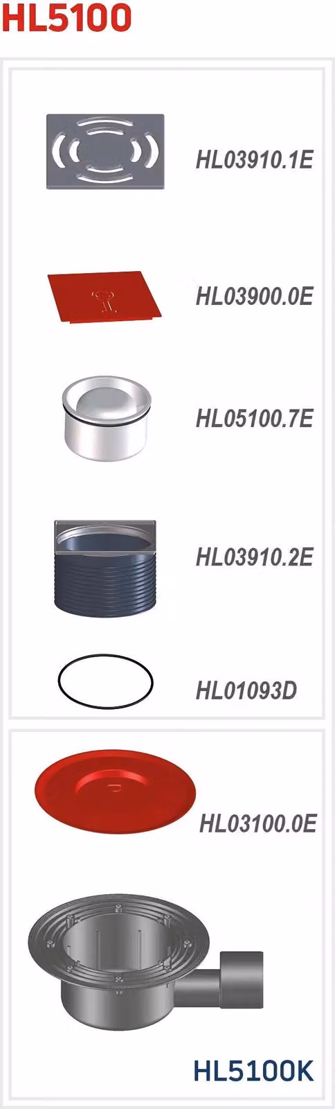 Scarico a pavimento HL Hutterer & Lechner, DN50/75 con scarico orizzontale, standard ZU - acqua, con