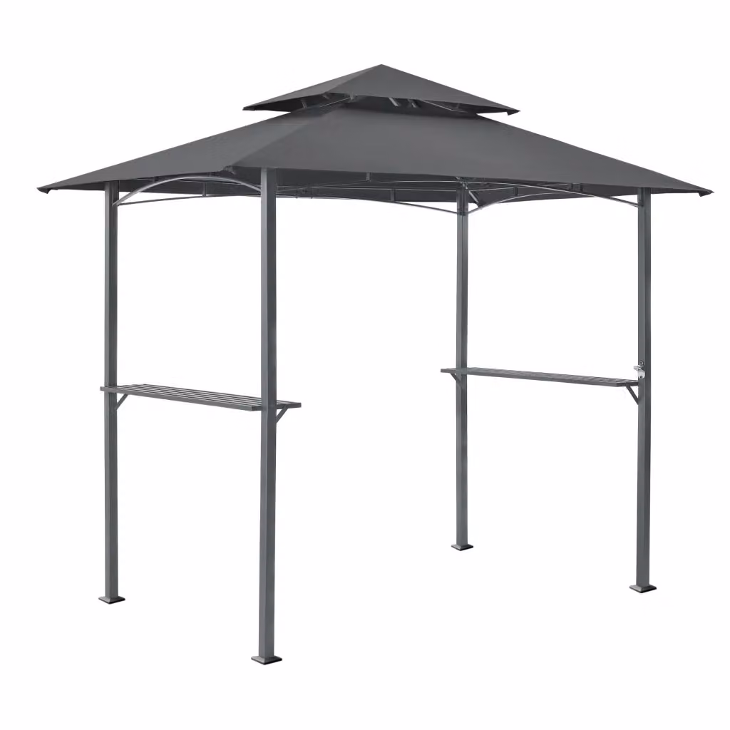 Gazebo per Barbecue Parga en.casa con Tetto Doppio e 2 Ripiani, Grigio Antracite, L 250 cm x P 241 cm x H 151 cm – 2