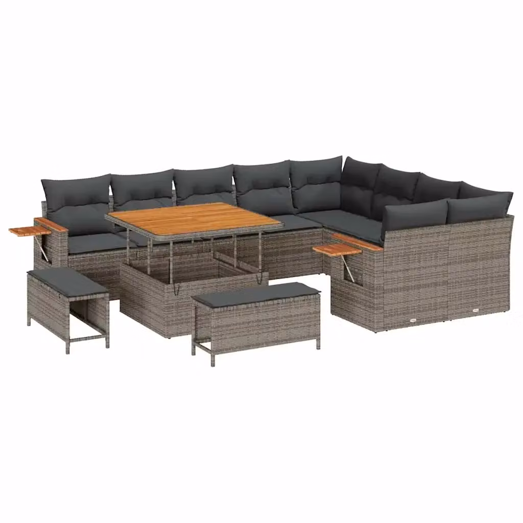 Set Divano da Giardino vidaXL 13 Pezzi a Forma di U Grigio con Cuscini e Tavolino – 2
