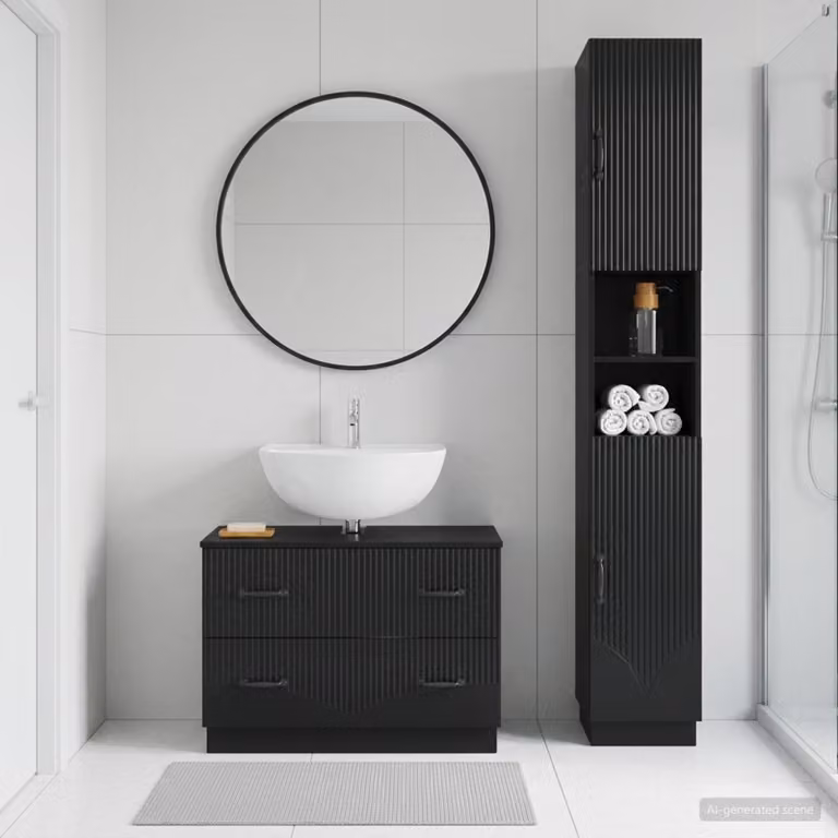 Set di mobili da bagno vidaXL HOORN composto da 2 pezzi, armadio a muro e mobile sottolavabo, colore nero opaco