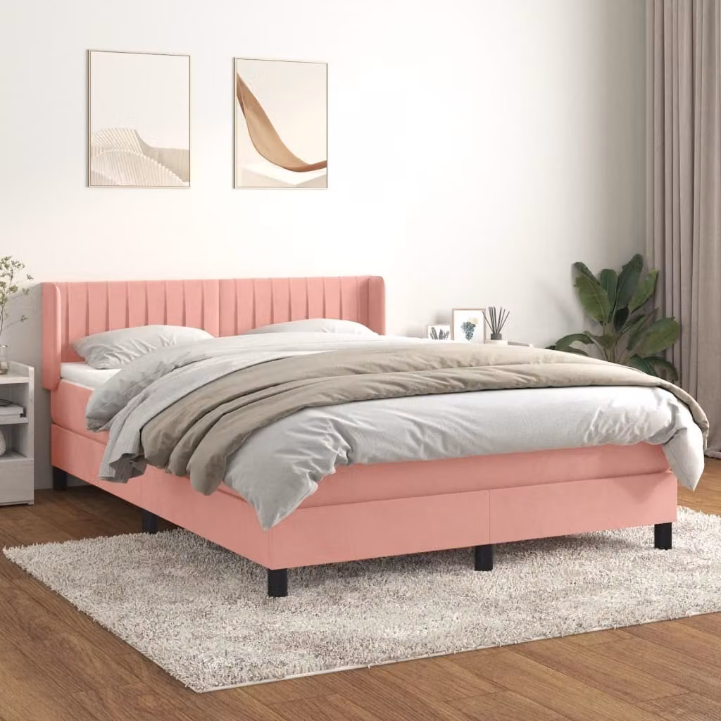 vidaXL Letto a molle con materasso rosa 140x190 cm in velluto - Letto a molle - Letti a molle - Letto - Mobili per camera da letto