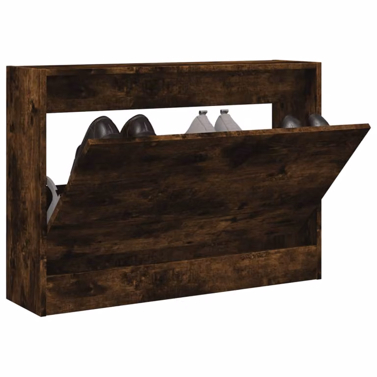 Scarpiera moderna vidaXL in legno rovere fumo con scomparti basculanti, L 80 x P 21 x H 57 cm