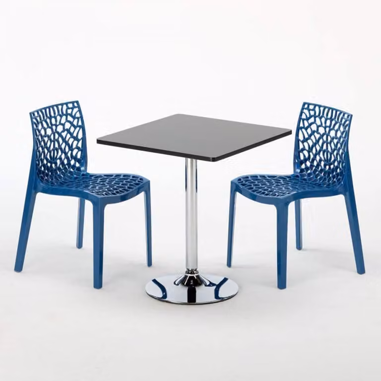 Tavolo quadrato nero e 2 sedie Set di aste per interni in polipropilene colorato Grand Soleil Gruvyer Mojito - Blu