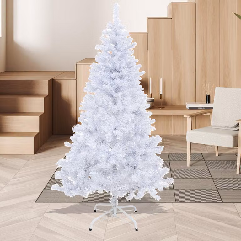 Albero di Natale artificiale Jayseuw 180 cm (Ø circa 106 cm) con 770 punte e sistema di ripiegamento a montaggio rapido, ignifugo, incluso supporto in metallo, bianco