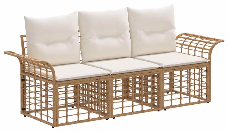 Set di divani da esterno 3 pcs Naturale e Bianco Crema