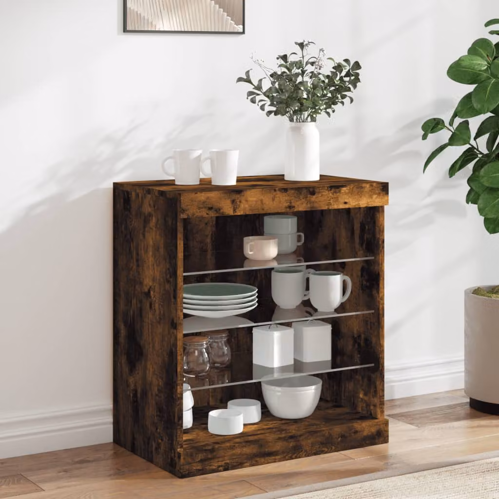 Credenza moderna vidaXL con luci LED in rovere fumo marrone L: 60,5 cm, P: 37 cm, H: 67 cm