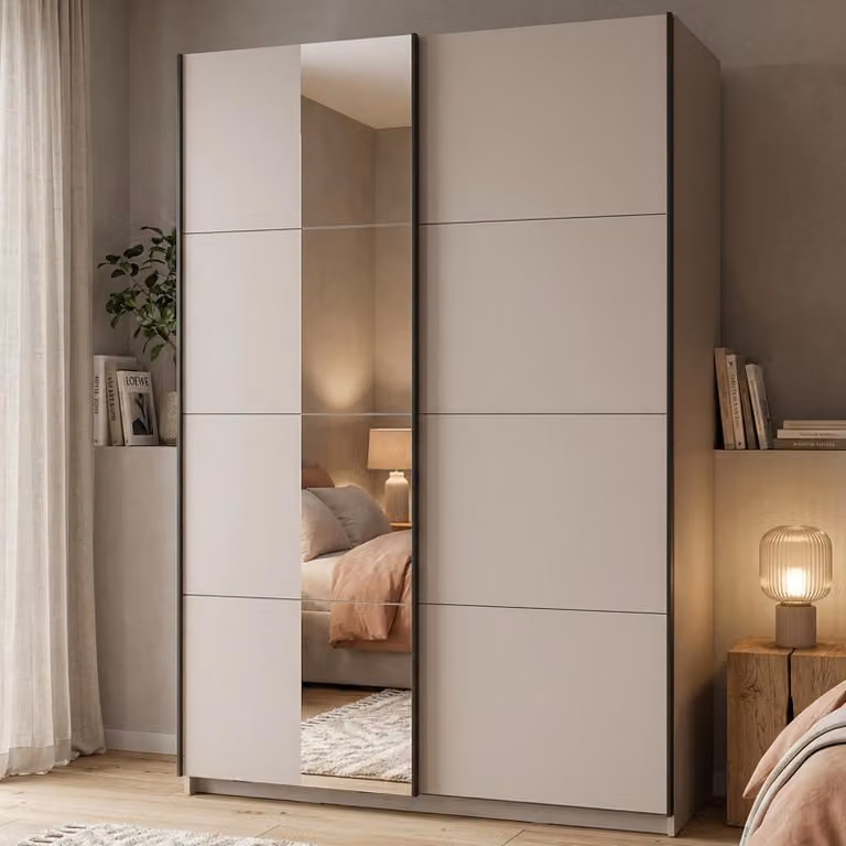 Dmora Guardaroba Grande Pasturo 146x218h cm Bianco Crema, Appendiabiti 2 Ripiani